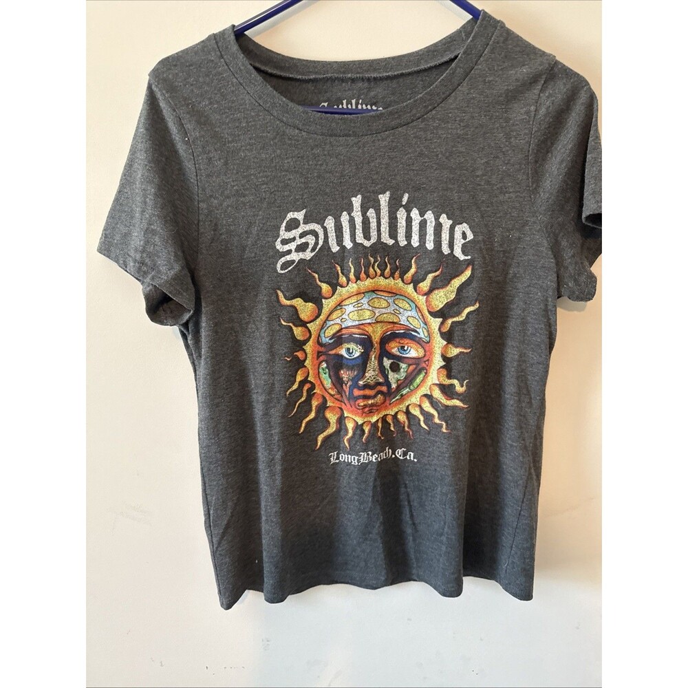 Women's Sublime Short Sleeve Gray T-Shirt Top Long Beach Sun Large